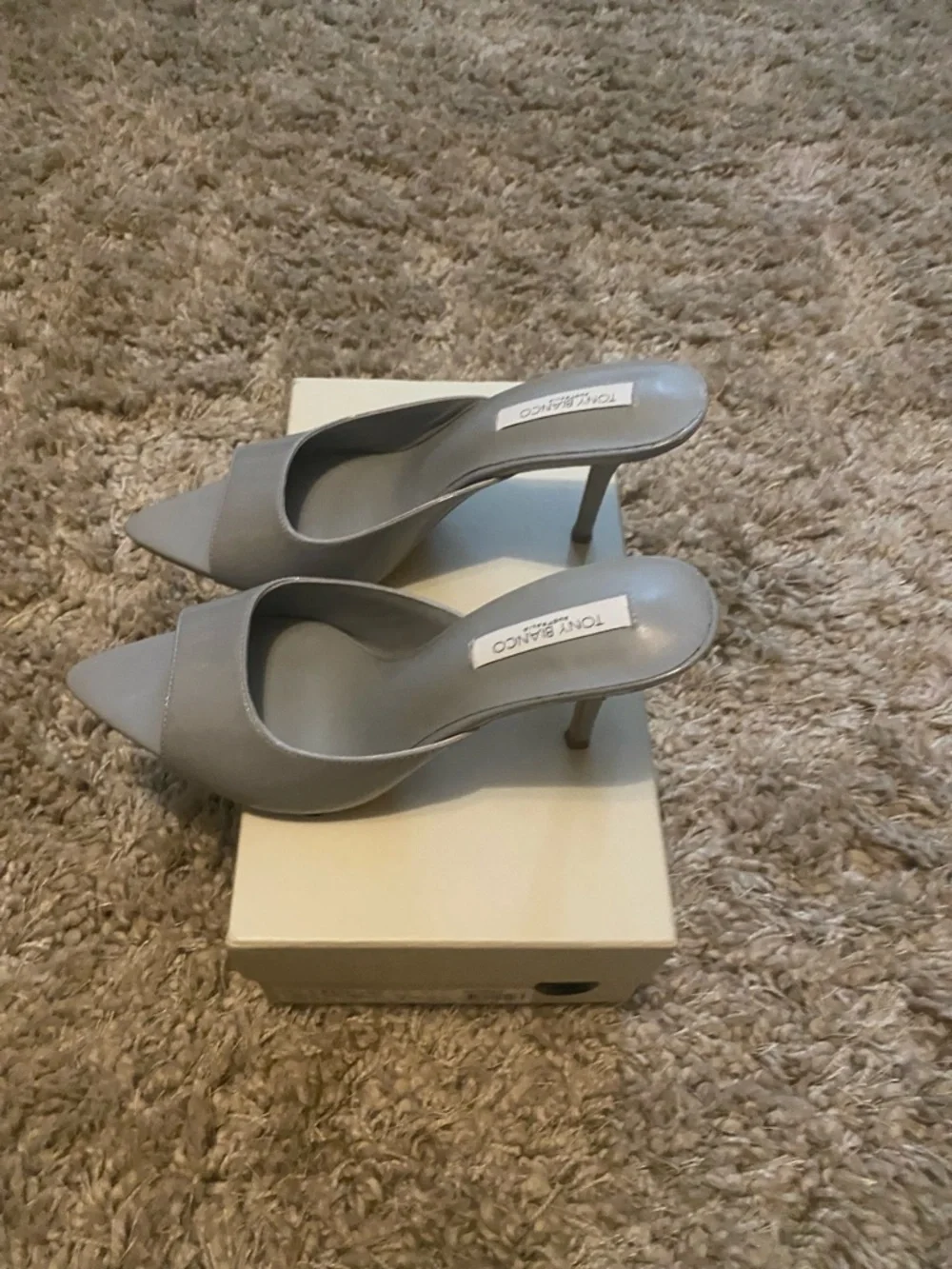 Tony Bianco “Makenzie” Grey Patent Pointed Toe Slide Mules - Picture 4 of 8
